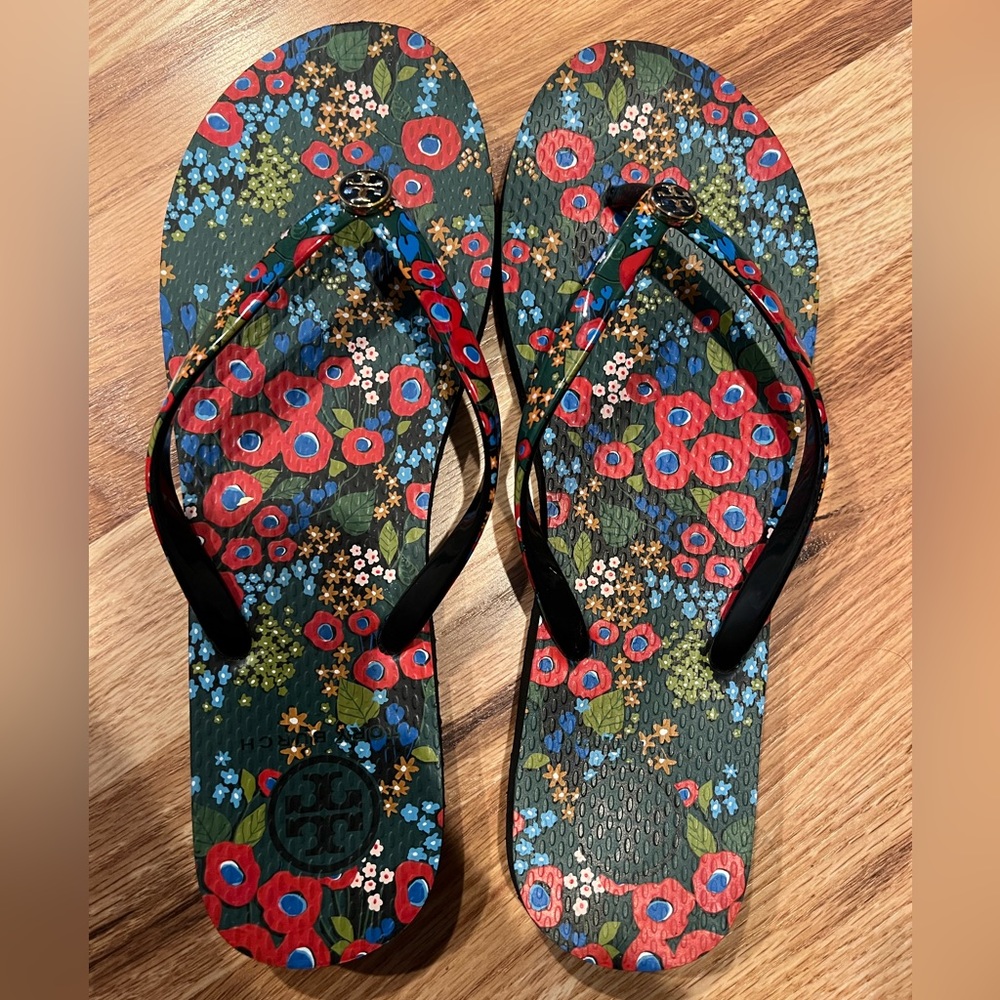 TORY BURCH FLORAL FLIP FLOPS
